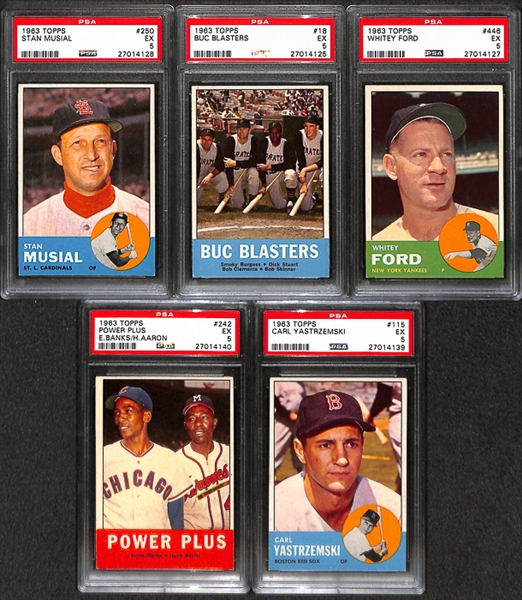 Lot of 5 1963 Topps Baseball Cards w. #250 Stan Musial - PSA