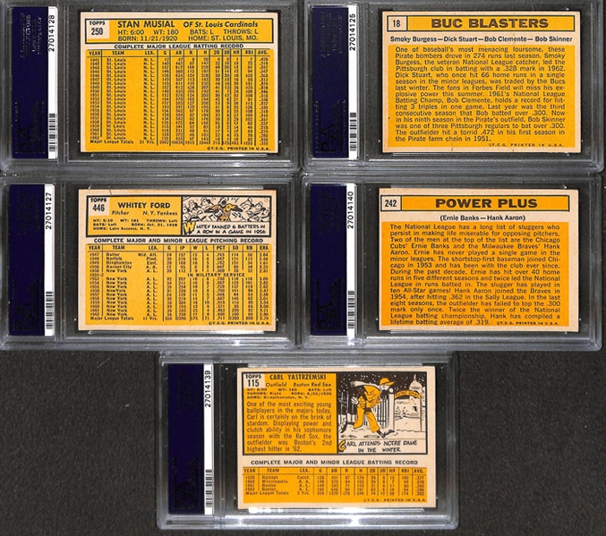 Lot of 5 1963 Topps Baseball Cards w. #250 Stan Musial - PSA