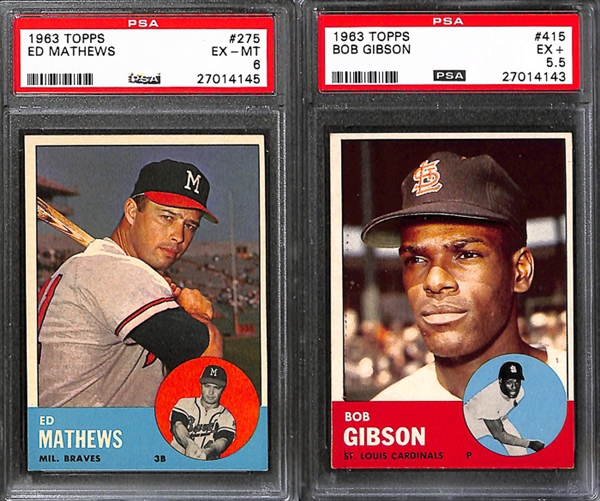 Lot of 6 1963 Topps Baseball Cards w. #138 Mays/Musial - PSA