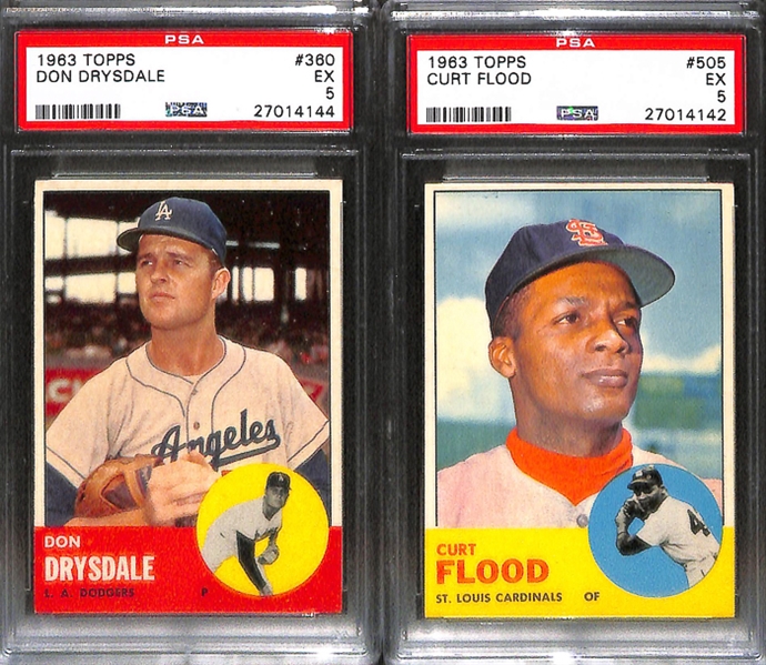 Lot of 6 1963 Topps Baseball Cards w. #138 Mays/Musial - PSA