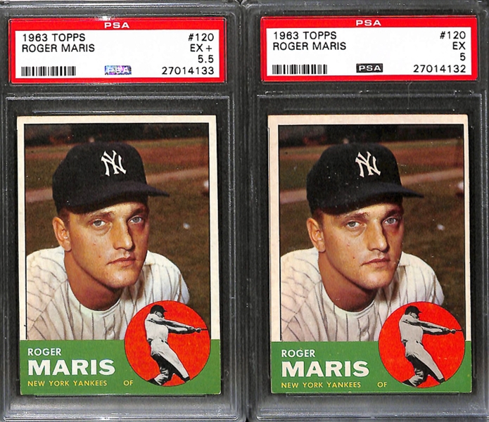 Lot of 3 1963 Topps Baseball Cards w. Bob Clemente PSA 7 & (2) Roger Maris - PSA 5.5 & 5