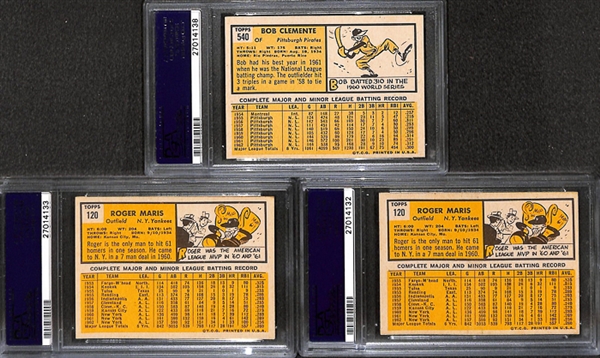 Lot of 3 1963 Topps Baseball Cards w. Bob Clemente PSA 7 & (2) Roger Maris - PSA 5.5 & 5