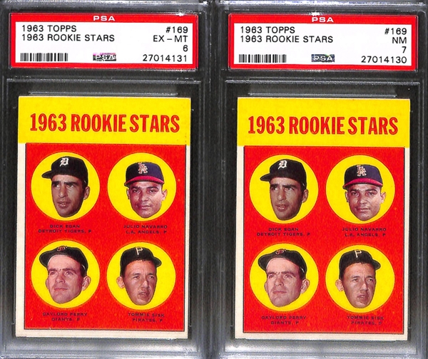 Lot of 6 1963 Topps Batting Leaders & Rookie Stars Baseball Cards w. Mickey Mantle - PSA