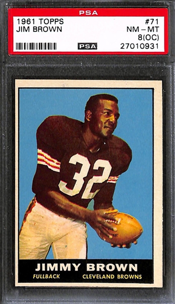 Lot of 3 1960-1961 Topps/Fleer Jim Brown Football Cards - PSA 6 & 8(OC)