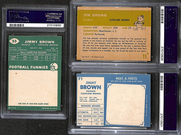 Lot of 3 1960-1961 Topps/Fleer Jim Brown Football Cards - PSA 6 & 8(OC)