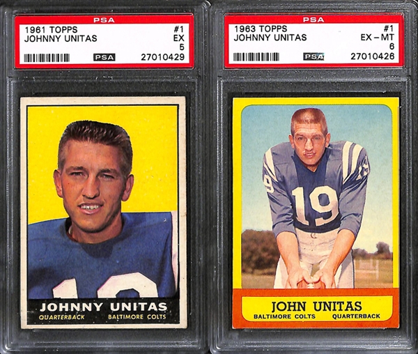 Lot of 6 1960-1970 Topps Johnny Unitas Football Cards - PSA 5/6/7/8