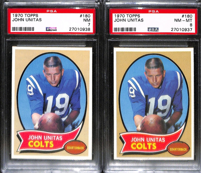 Lot of 6 1960-1970 Topps Johnny Unitas Football Cards - PSA 5/6/7/8