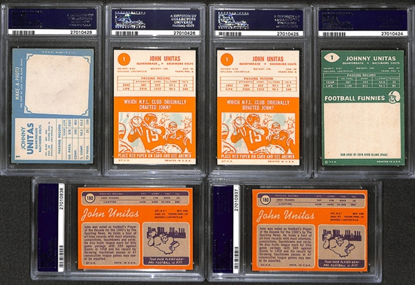 Lot of 6 1960-1970 Topps Johnny Unitas Football Cards - PSA 5/6/7/8
