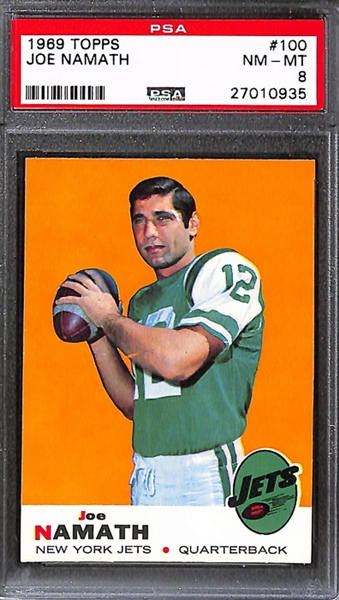 Lot of 3 1969 Topps Football Cards w. Joe Namath & Larry Csonka - PSA