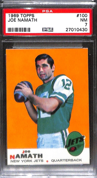 Lot of 3 1969 Topps Football Cards w. Joe Namath & Larry Csonka - PSA