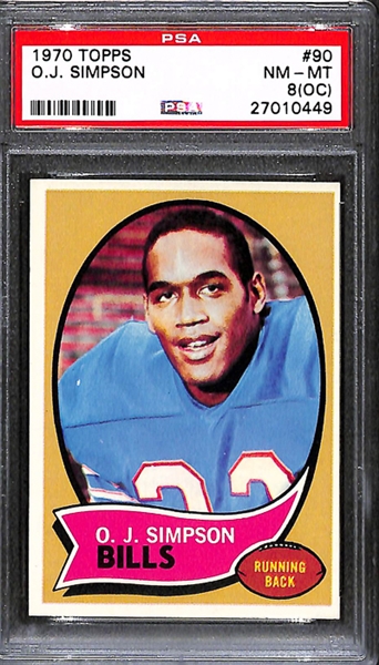 Lot of 3 1970 Topps OJ Simpson #90 Football Rookie Cards - PSA 9(OC)/8(OC)/5