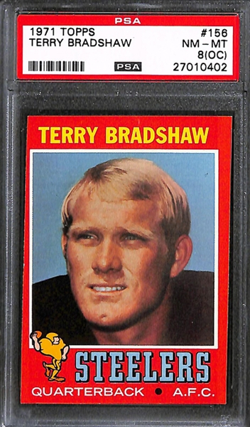 Lot of 5 1971 Topps #156 Terry Bradshaw Rookie Cards - PSA 8(OC)/7/5/4