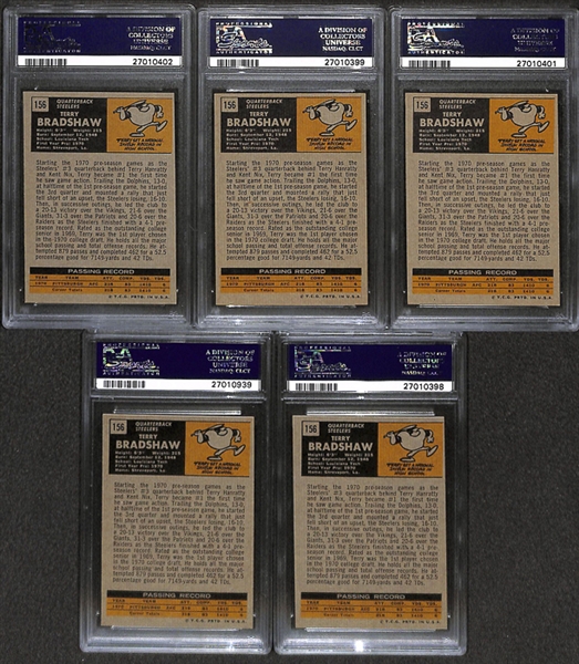 Lot of 5 1971 Topps #156 Terry Bradshaw Rookie Cards - PSA 8(OC)/7/5/4