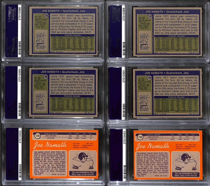 Lot of 6 1970 & 1972 Topps Joe Namath Football Cards - PSA 9/8/7/6