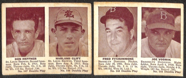 Lot Of 16 Different 1941 Double Play Cards w. Newsom/Greenberg
