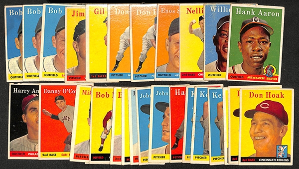 Lot Of 30 1958 Topps Baseball Cards w. Hank Aaron