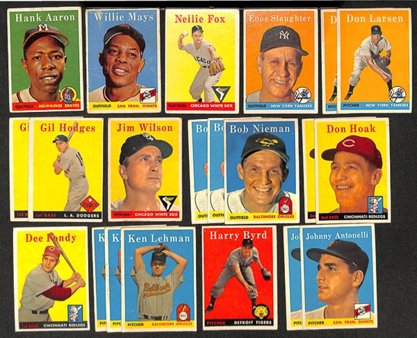 Lot Of 30 1958 Topps Baseball Cards w. Hank Aaron