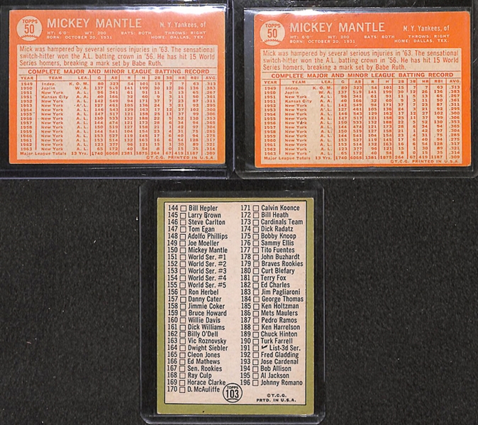 Lot Of 2 1964 Topps Mickey Mantle & 1967 Checklist Cards