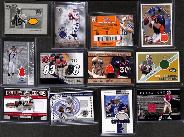 Lot Of 38 Football Stars & HOF Relic Cards w. Bart Starr & Peyton Manning