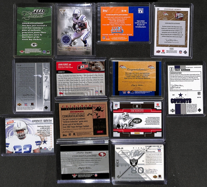 Lot Of 38 Football Stars & HOF Relic Cards w. Bart Starr & Peyton Manning