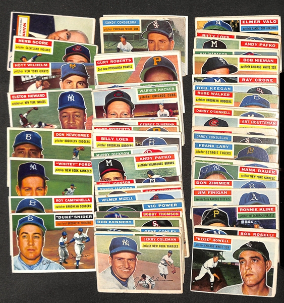 Lot of 77 1956 Topps Baseball Cards w. Duke Snider & Roy Campanella