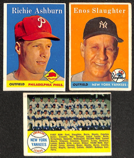 Lot of 130 - 1958 Topps Cards w. Ted Williams All Star Card
