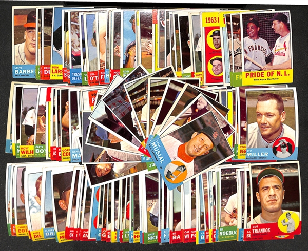 Lot of Approximately 100 Assorted 1963 Topps Baseball Cards w. Stan Musial
