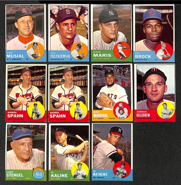 Lot of Approximately 100 Assorted 1963 Topps Baseball Cards w. Stan Musial