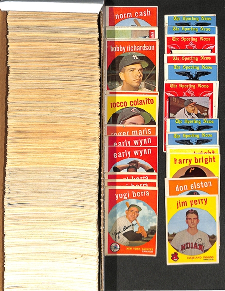 Assorted Lot of 700+ 1959 Topps Baseball Cards w. Yogi Berra x3 & 18 High Numbers