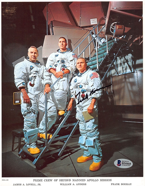 Lot of (2) Frank Borman (NASA Astronaut) Autographed Official NASA 8x10 Apollo Mission Photos (Beckett COA)