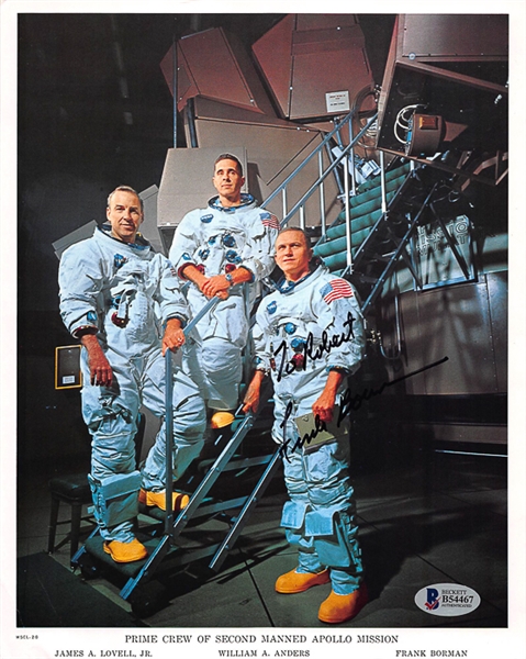 Lot of (2) Frank Borman (NASA Astronaut) Autographed Official NASA 8x10 Apollo Mission Photos (Beckett COA)