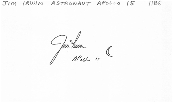 Lot of (2) Jim Irwin (Astronaut on Apollo 15) Signed 3x5 Index Cards (Beckett COAs)