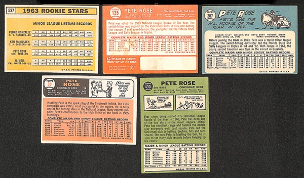 Lot of 5 - Topps Pete Rose Baseball Cards Including 1963 Rookie Card