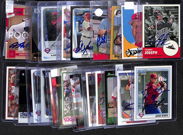 Lot Of 25 Phillies Signed Cards w. Tommy Joseph & Charlie Manuel