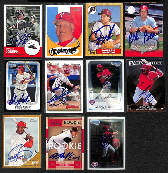 Lot Of 25 Phillies Signed Cards w. Tommy Joseph & Charlie Manuel
