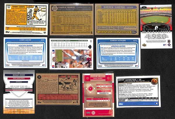 Lot Of 25 Phillies Signed Cards w. Tommy Joseph & Charlie Manuel