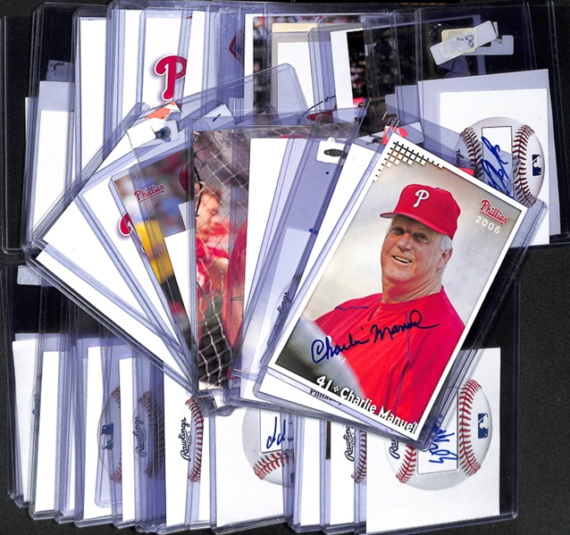Lot Of 55 Phillies Signed 4x 6 Photos & Cuts w. Manuel/Green/Joseph