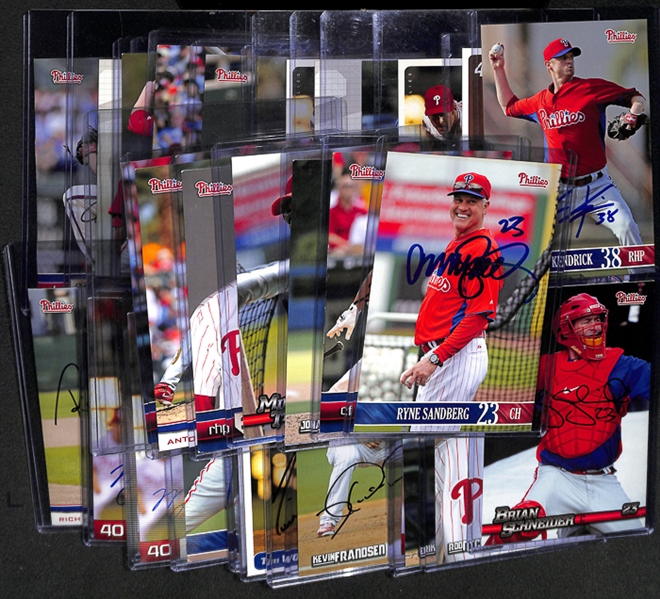 Lot Of 38 Phillies Signed 4x 6 Team Issued Photo Cards w. Ryne Sandberg