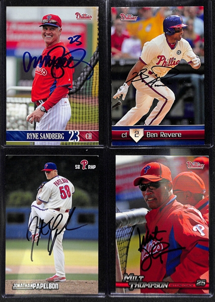 Lot Of 38 Phillies Signed 4x 6 Team Issued Photo Cards w. Ryne Sandberg