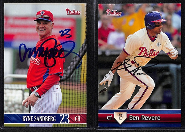 Lot Of 38 Phillies Signed 4x 6 Team Issued Photo Cards w. Ryne Sandberg