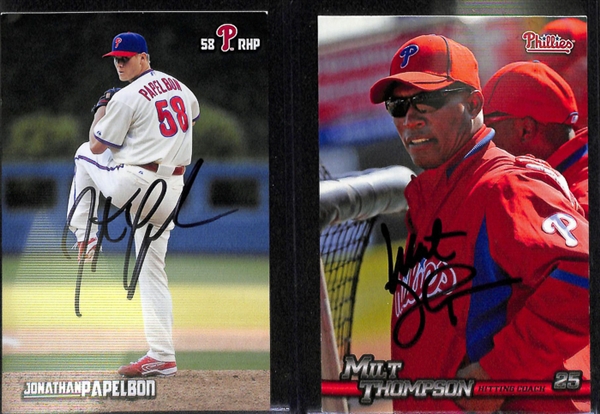 Lot Of 38 Phillies Signed 4x 6 Team Issued Photo Cards w. Ryne Sandberg