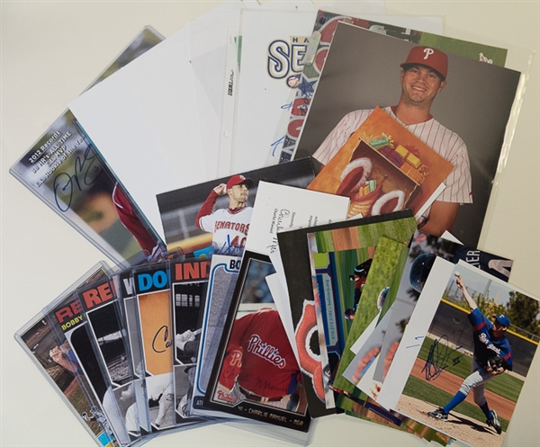 Lot Of 50 Baseball Signed Flats/Photos w. Robin Roberts & Charlie Manuel