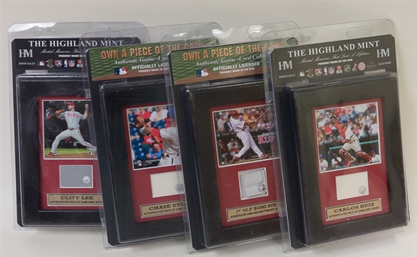 Lot Of 4 Phillies Game Used Relic Plaques w. Utley & Lee