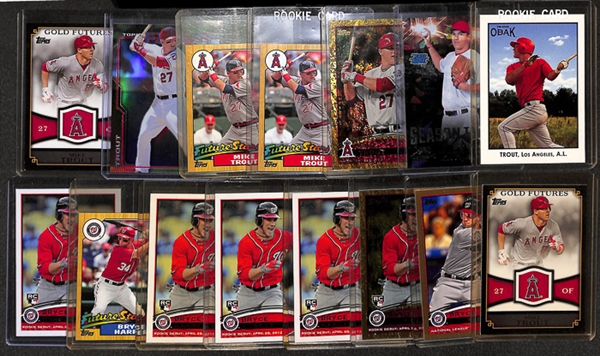 Lot Of 15 Mike Trout & Bryce Harper Rookie & Insert Cards