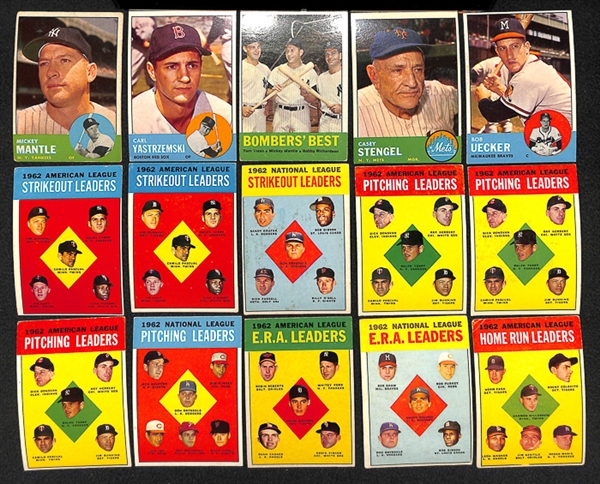 Lot of 450 - 1963 Topps Baseball Cards w. Mickey Mantle