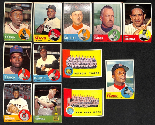 Lot of 400 - 1963 Topps Baseball Cards w. Willie Mays & Hank Aaron