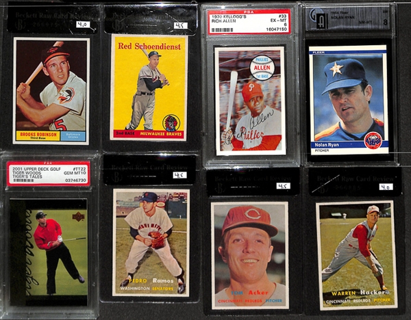 Lot of 12 Graded Sports Cards (Primarily Baseball - 1957 through 1984) w. 1961 Topps Brooks Robinson