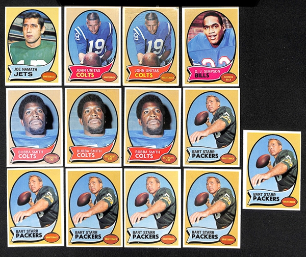 Lot of 150 1970 Topps Football Cards w. Joe Namath