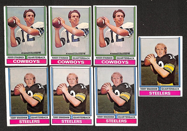 Lot of Approx. 450 Assorted 1974 Topps Football Cards w. Roger Staubach