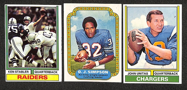 Lot of Approx. 450 Assorted 1974 Topps Football Cards w. Roger Staubach